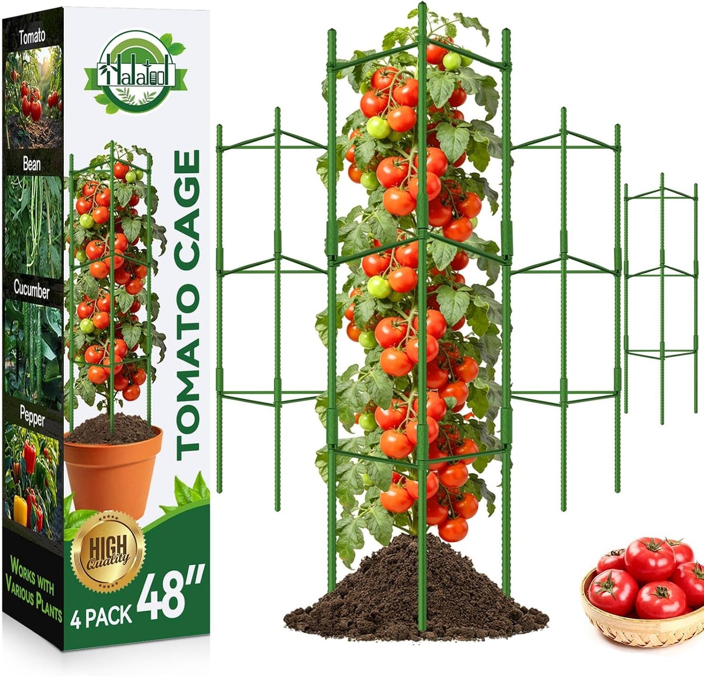 8 Pack Tomato Cages for Garden, Up to 48in (4FT) Trellis