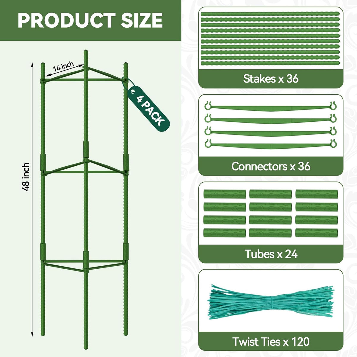 8 Pack Tomato Cages for Garden, Up to 48in (4FT) Trellis