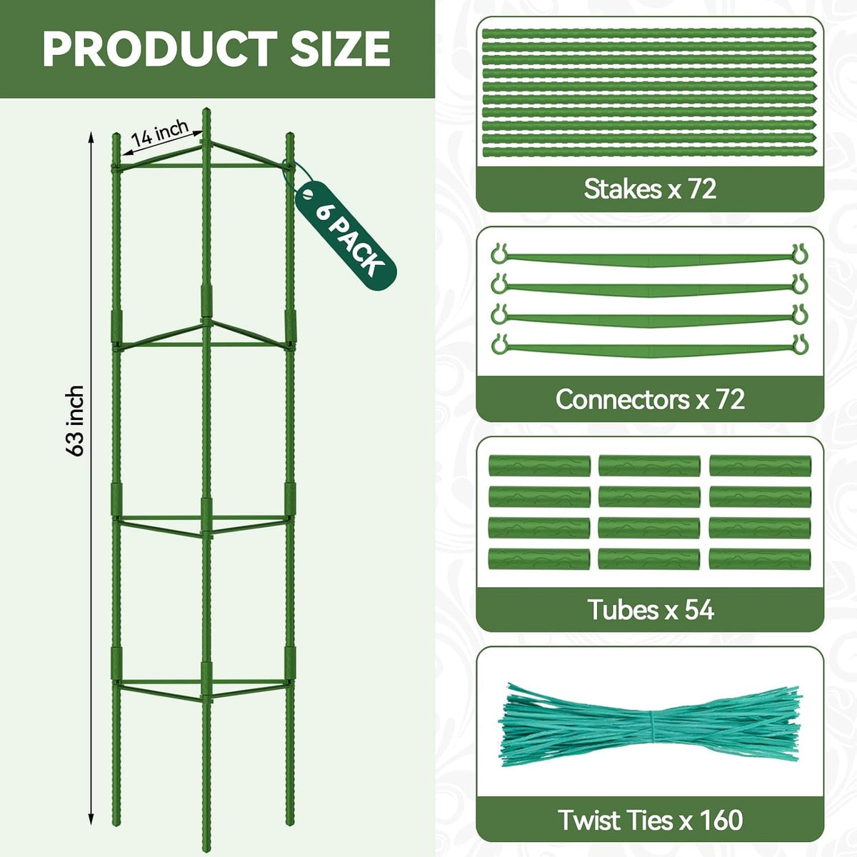 8 Pack Tomato Cages for Garden, Up to 48in (4FT) Trellis