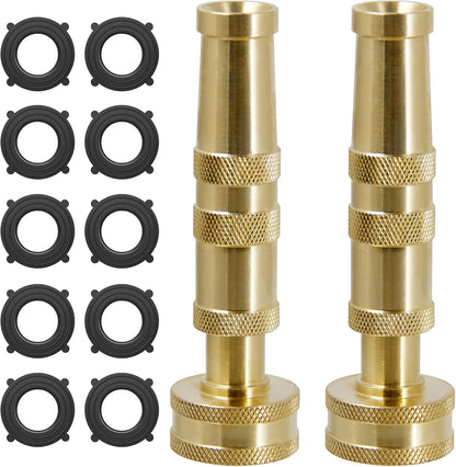 Brass Hose Nozzles, Heavy-Duty Brass Adjustable Twist Hose Nozzle, 2 Pack (4"), VI3432