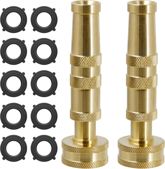 Brass Hose Nozzles, Heavy-Duty Brass Adjustable Twist Hose Nozzle, 2 Pack (4"), VI3432