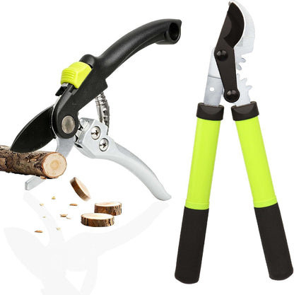 Garden Shears Set, 2-Piece Pruning Loppers & Pruners with Gear System