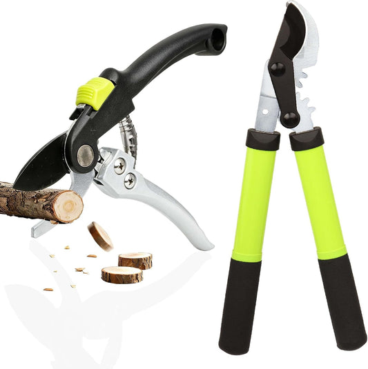 Garden Shears Set, 2-Piece Pruning Loppers & Pruners with Gear System