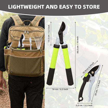 Garden Shears Set, 2-Piece Pruning Loppers & Pruners with Gear System