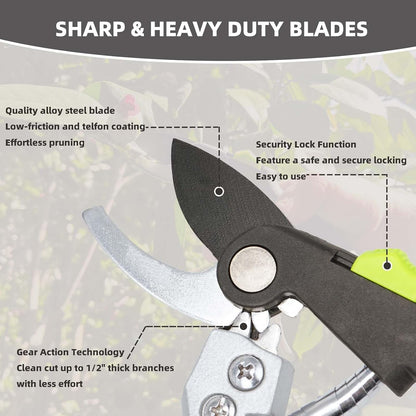 Garden Shears Set, 2-Piece Pruning Loppers & Pruners with Gear System