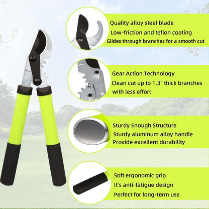Garden Shears Set, 2-Piece Pruning Loppers & Pruners with Gear System