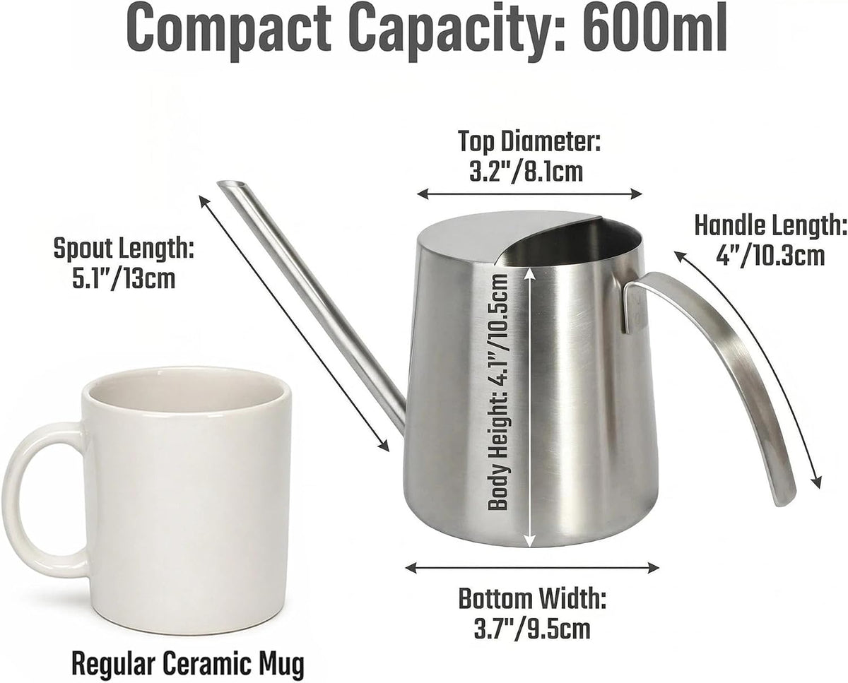 Watering Can 18/8 Stainless Steel 20oz Long Spout for Indoor Plants