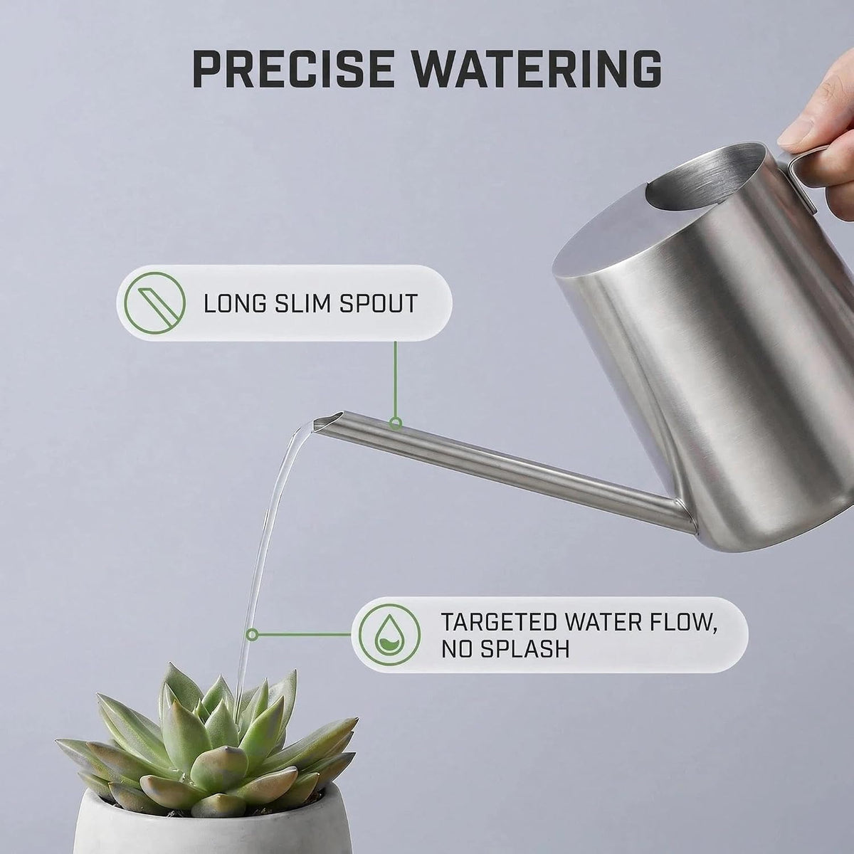 Watering Can 18/8 Stainless Steel 20oz Long Spout for Indoor Plants