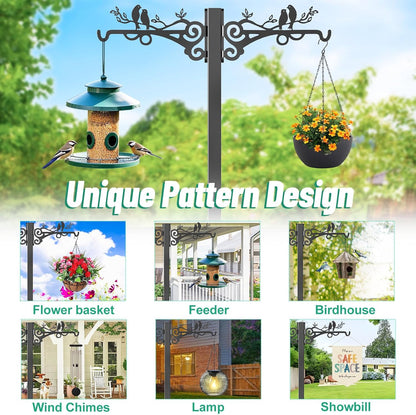 Garden Hose Holder for Outside,Water Hose Holders with 2 Bird Statue Shepherds Hooks & 5 Spikes,Double-Sided Freestanding Hose Stand Heavy Duty Hose Storage Rack for Outdoor Yard Lawn Farm