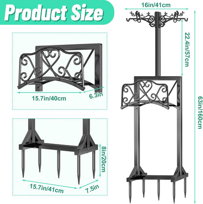 Garden Hose Holder for Outside,Water Hose Holders with 2 Bird Statue Shepherds Hooks & 5 Spikes,Double-Sided Freestanding Hose Stand Heavy Duty Hose Storage Rack for Outdoor Yard Lawn Farm