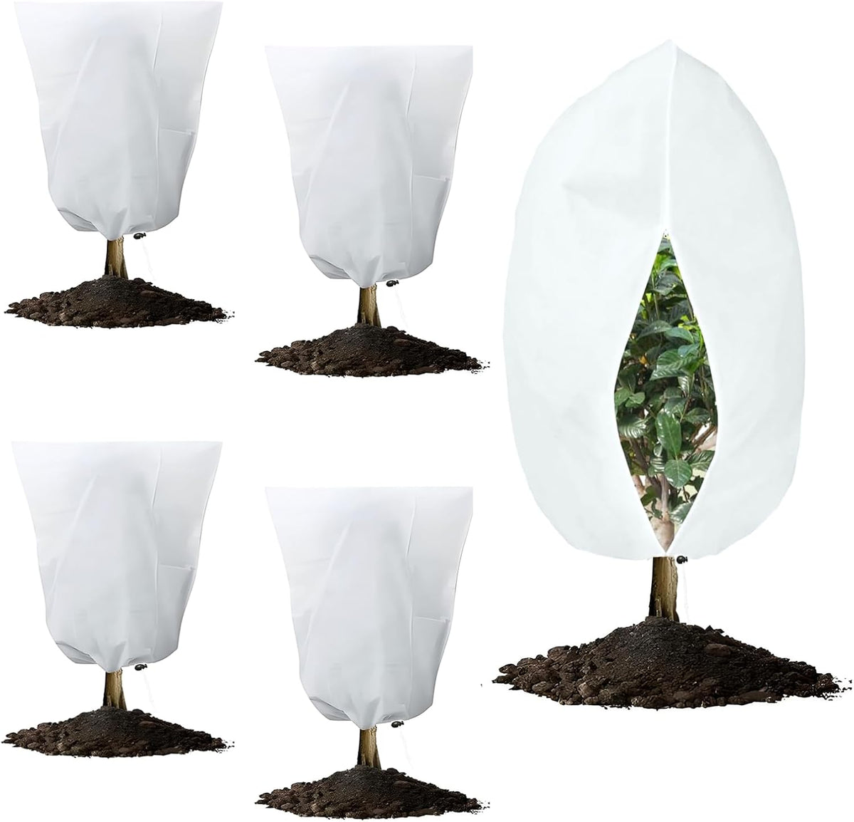 5-Pack Plant Covers Freeze Protection, Drawstring Tree Cover, Winter Freeze Plant Protection, Tree Jacket Frost Blanket for Outdoor Plants, 23.6" x 31.5"