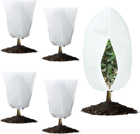 5-Pack Plant Covers Freeze Protection, Drawstring Tree Cover, Winter Freeze Plant Protection, Tree Jacket Frost Blanket for Outdoor Plants, 23.6" x 31.5"