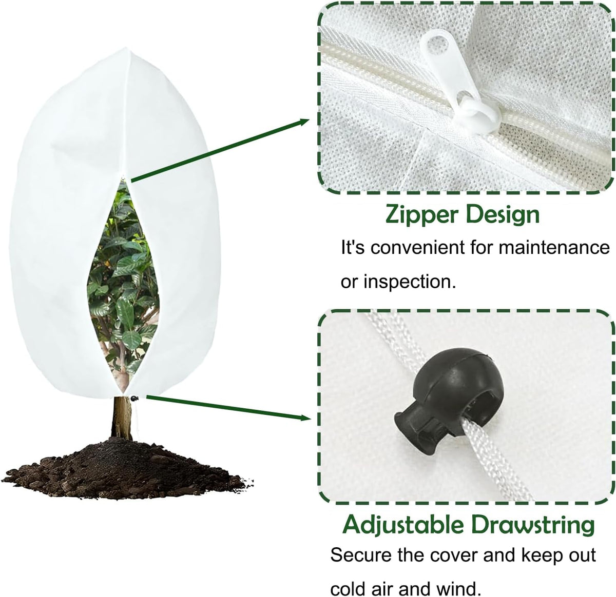 5-Pack Plant Covers Freeze Protection, Drawstring Tree Cover, Winter Freeze Plant Protection, Tree Jacket Frost Blanket for Outdoor Plants, 23.6" x 31.5"