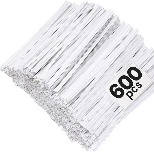 600 Pcs 5" White Paper Twist Ties Bread Ties White Twist Ties Twisty-Ties Bag Ties Twist Ties for Bags Bread Wire Ties Twist Tie for Party Cello Candy Bread Coffee Bags Cake Pops
