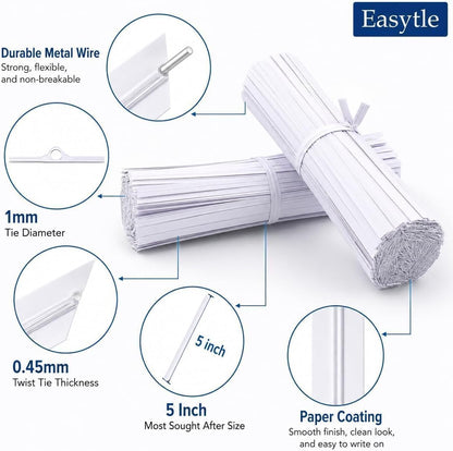 600 Pcs 5" White Paper Twist Ties Bread Ties White Twist Ties Twisty-Ties Bag Ties Twist Ties for Bags Bread Wire Ties Twist Tie for Party Cello Candy Bread Coffee Bags Cake Pops