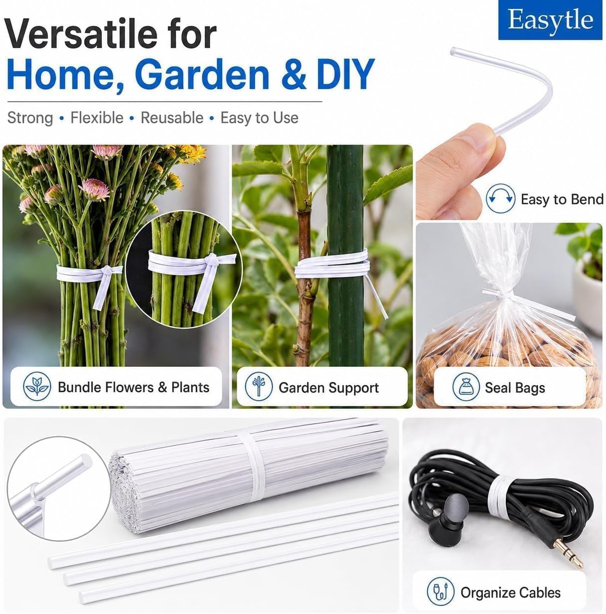 600 Pcs 5" White Paper Twist Ties Bread Ties White Twist Ties Twisty-Ties Bag Ties Twist Ties for Bags Bread Wire Ties Twist Tie for Party Cello Candy Bread Coffee Bags Cake Pops