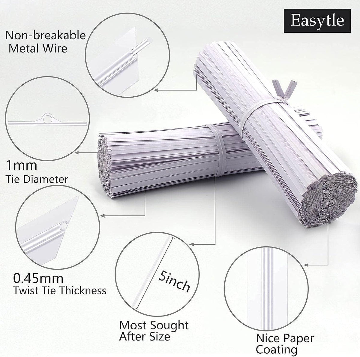600 Pcs 5" White Paper Twist Ties Bread Ties White Twist Ties Twisty-Ties Bag Ties Twist Ties for Bags Bread Wire Ties Twist Tie for Party Cello Candy Bread Coffee Bags Cake Pops