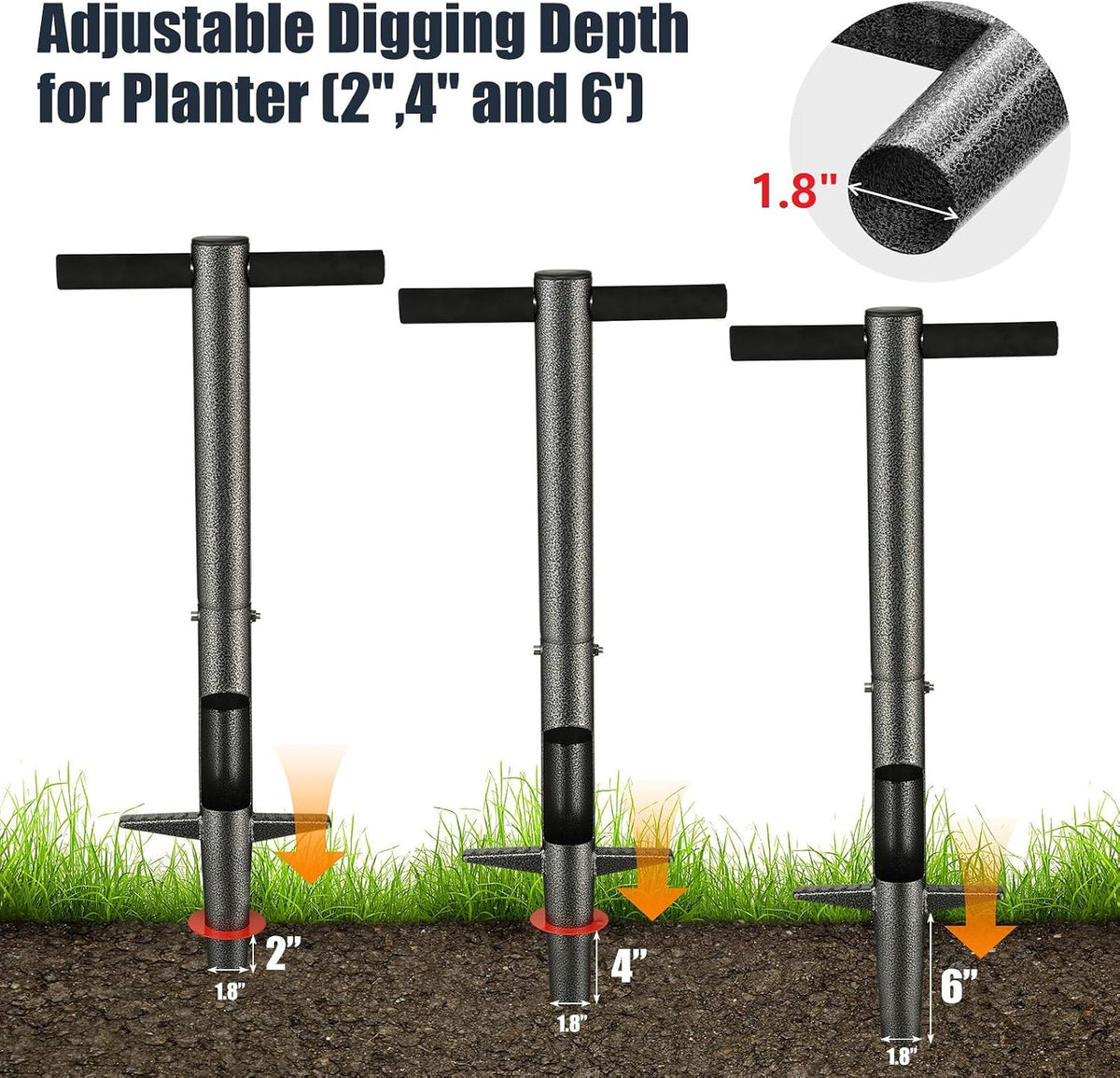 Bulb Planter Tool, 33.5 inch Long Handle Garden Sod Plugger to Dig Hole, Heavy Duty Metal Grass Plugger for Soil Test Planting or Weeding Spring Flowers Bulbs,Bedding Plants,Tulips, Lilies, Potato