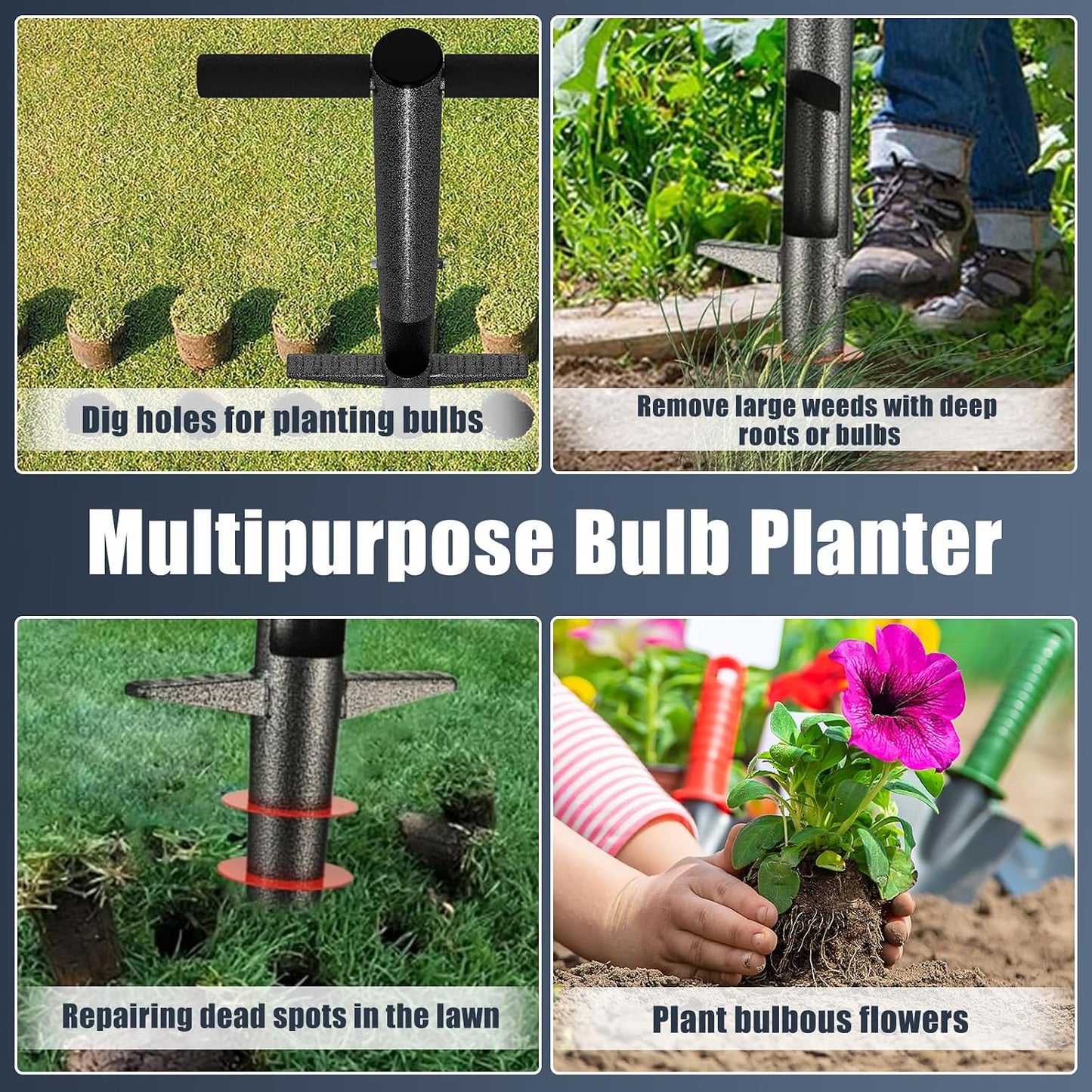 Bulb Planter Tool, 33.5 inch Long Handle Garden Sod Plugger to Dig Hole, Heavy Duty Metal Grass Plugger for Soil Test Planting or Weeding Spring Flowers Bulbs,Bedding Plants,Tulips, Lilies, Potato