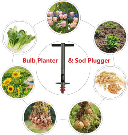 Bulb Planter Tool, 33.5 inch Long Handle Garden Sod Plugger to Dig Hole, Heavy Duty Metal Grass Plugger for Soil Test Planting or Weeding Spring Flowers Bulbs,Bedding Plants,Tulips, Lilies, Potato