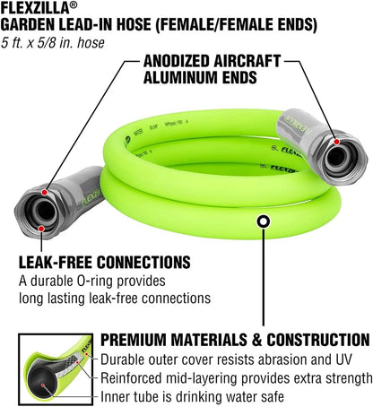 Garden Lead-in Hose, 5/8" x 5', Female/Female 3/4" - 11 1/2 GHT Fittings