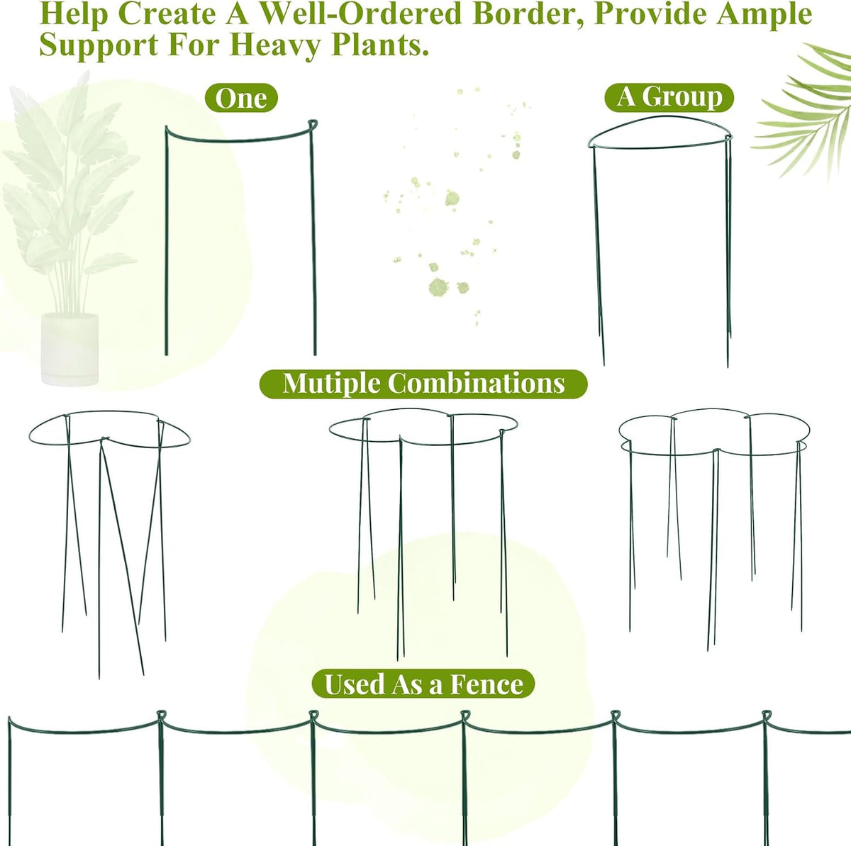 9 Pcs 30″ H x 12.6″ W Plant Support Stakes Cages for Garden, Metal Half Round Plants Tension Rods for Indoor Outdoor Small Short Peony Hydrangea Lavender Sage Golden Marigold Rose