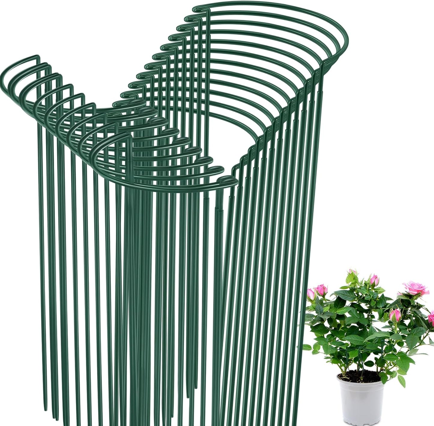 9 Pcs 30″ H x 12.6″ W Plant Support Stakes Cages for Garden, Metal Half Round Plants Tension Rods for Indoor Outdoor Small Short Peony Hydrangea Lavender Sage Golden Marigold Rose