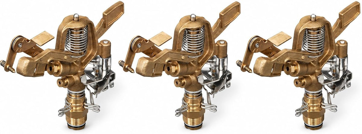 3 Pack 3/4 Inch Thread Heavy Duty Brass Impact Impulse Sprinkler System Head - 55016