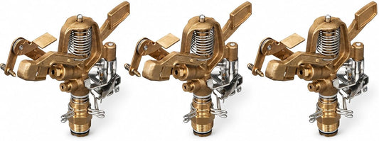 3 Pack 3/4 Inch Thread Heavy Duty Brass Impact Impulse Sprinkler System Head - 55016