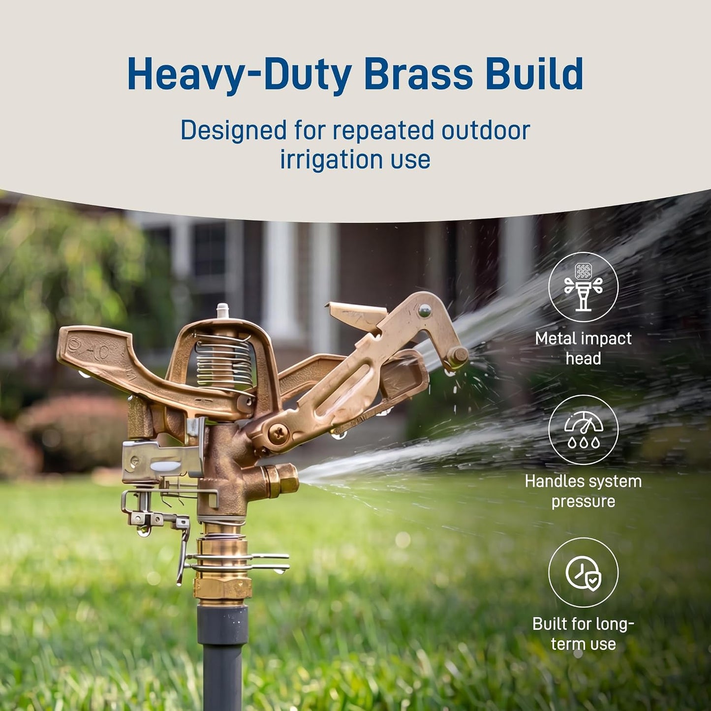 3 Pack 3/4 Inch Thread Heavy Duty Brass Impact Impulse Sprinkler System Head - 55016