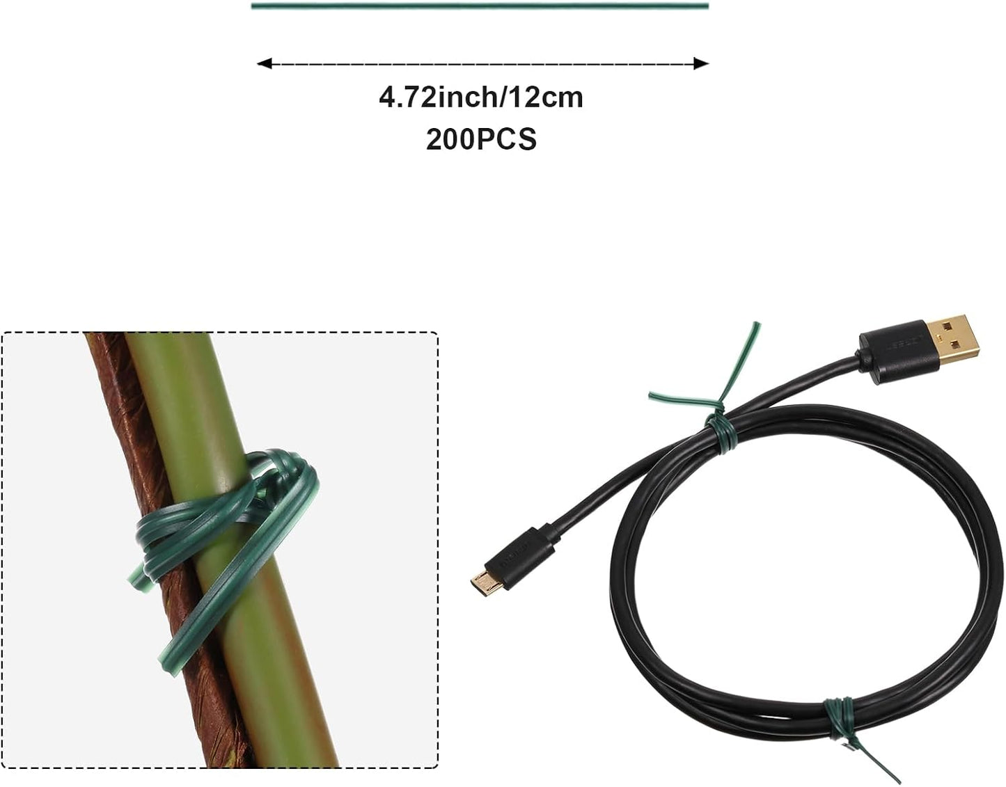 WILLBOND 200 Pcs Garden Plastic Twist Tie for Garland, 4.72'' Decorative Tree Twist Tie for Wreath Banister Reusable Plant Support, Wire Cords Garden Plastic Gifts Bags