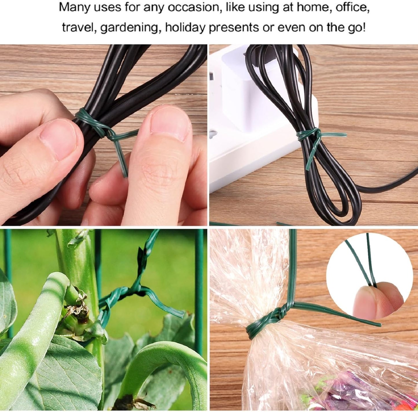 WILLBOND 200 Pcs Garden Plastic Twist Tie for Garland, 4.72'' Decorative Tree Twist Tie for Wreath Banister Reusable Plant Support, Wire Cords Garden Plastic Gifts Bags