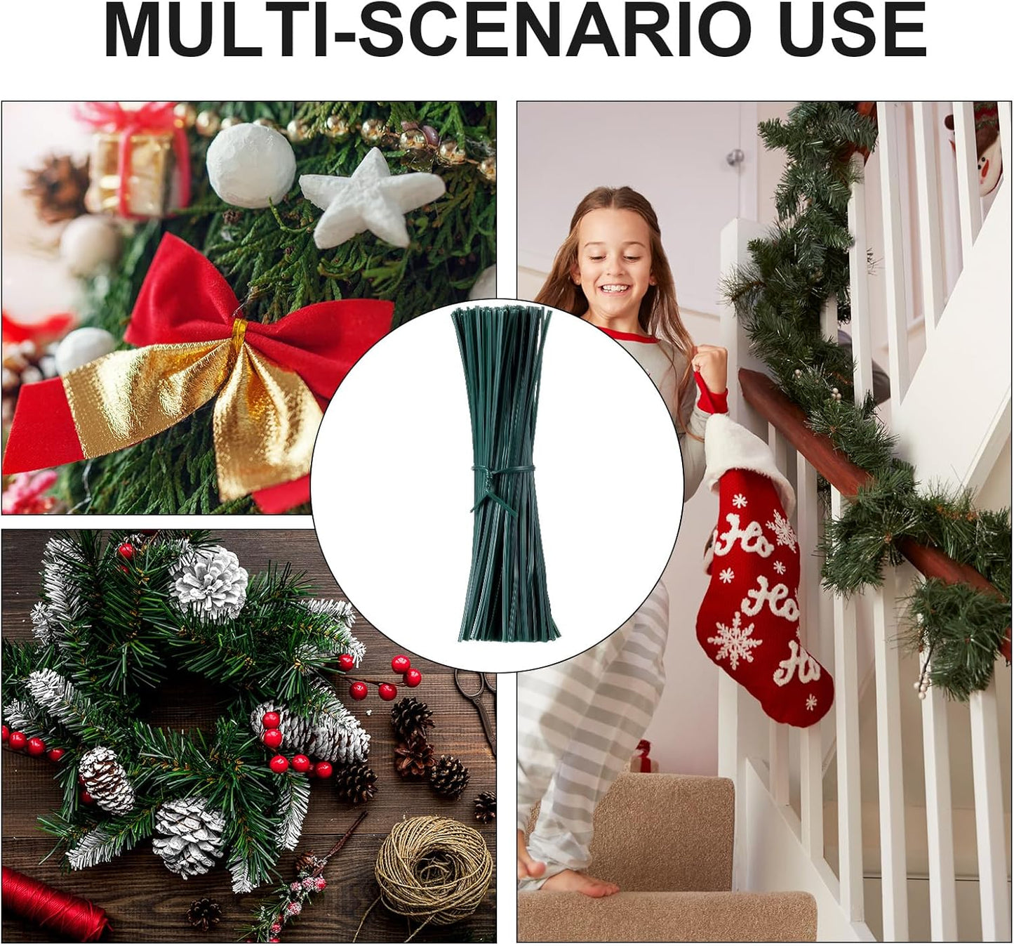WILLBOND 200 Pcs Garden Plastic Twist Tie for Garland, 4.72'' Decorative Tree Twist Tie for Wreath Banister Reusable Plant Support, Wire Cords Garden Plastic Gifts Bags
