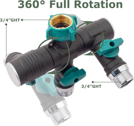 Hose Splitter, 3 Way Heavy Duty, Hose Connector Rotated 360 Seperately,Garden Hose Splitter,Faucet Splitter,Outdoor Faucet Splitter,With Shut off Valve,High Quilty Metal+Chrome Adapter,Water Hose.
