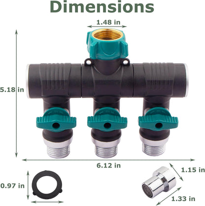 Hose Splitter, 3 Way Heavy Duty, Hose Connector Rotated 360 Seperately,Garden Hose Splitter,Faucet Splitter,Outdoor Faucet Splitter,With Shut off Valve,High Quilty Metal+Chrome Adapter,Water Hose.