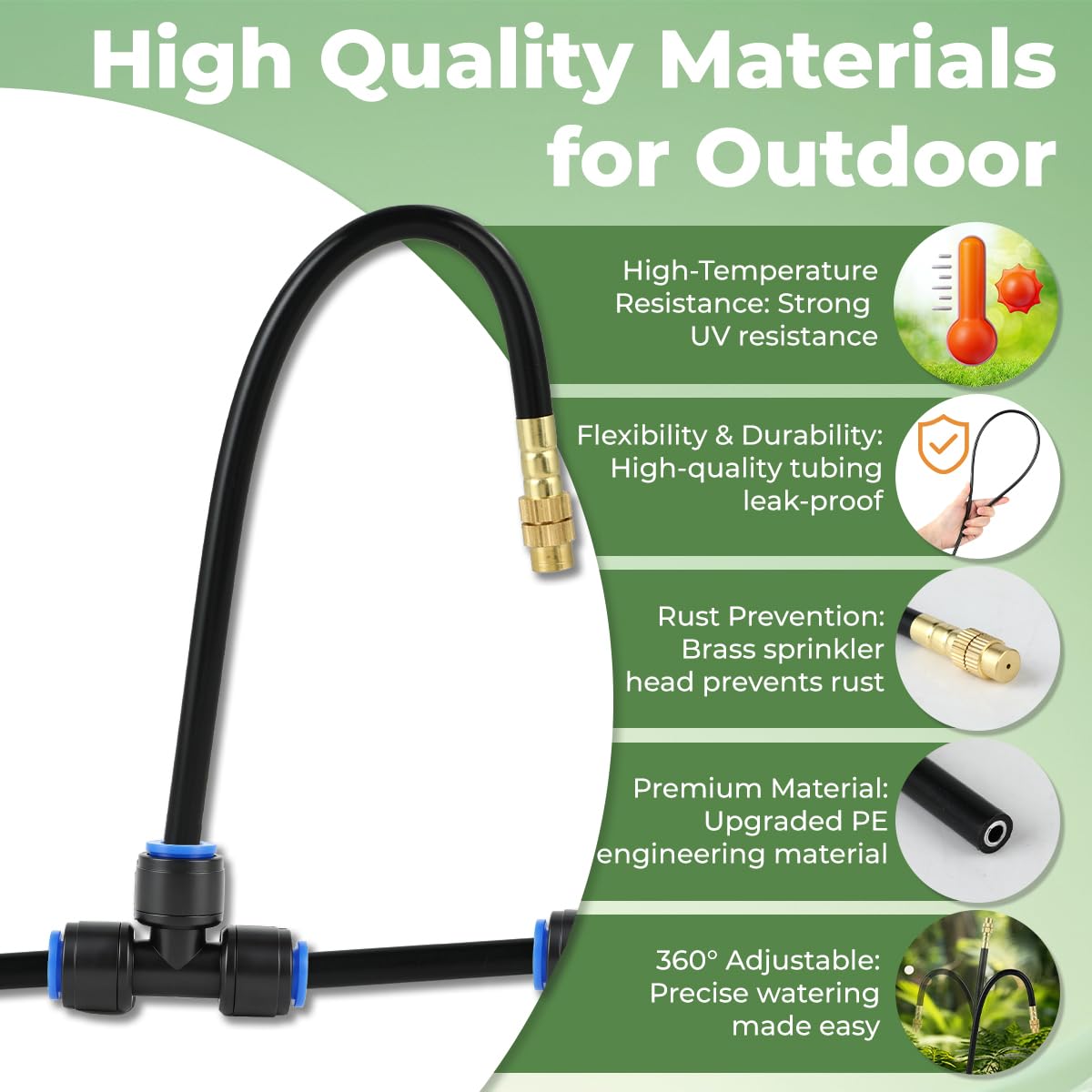 130FT Drip Irrigation System for Garden: 20 Nozzles 1/4" PE Tubing Automatic Watering Kit Adjustable Misting Sprinkler Mister Hose for Water Plants Tape Raised Beds Lawn Outdoor Yard Greenhouse 130FT