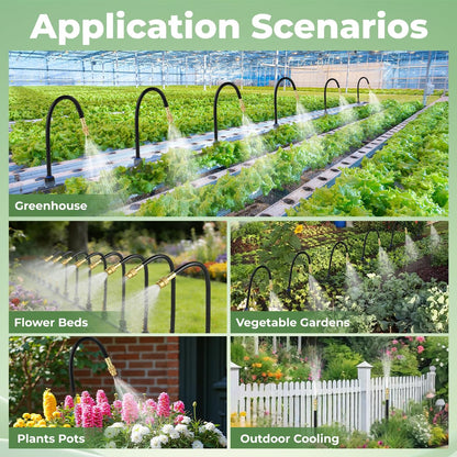 130FT Drip Irrigation System for Garden: 20 Nozzles 1/4" PE Tubing Automatic Watering Kit Adjustable Misting Sprinkler Mister Hose for Water Plants Tape Raised Beds Lawn Outdoor Yard Greenhouse 130FT