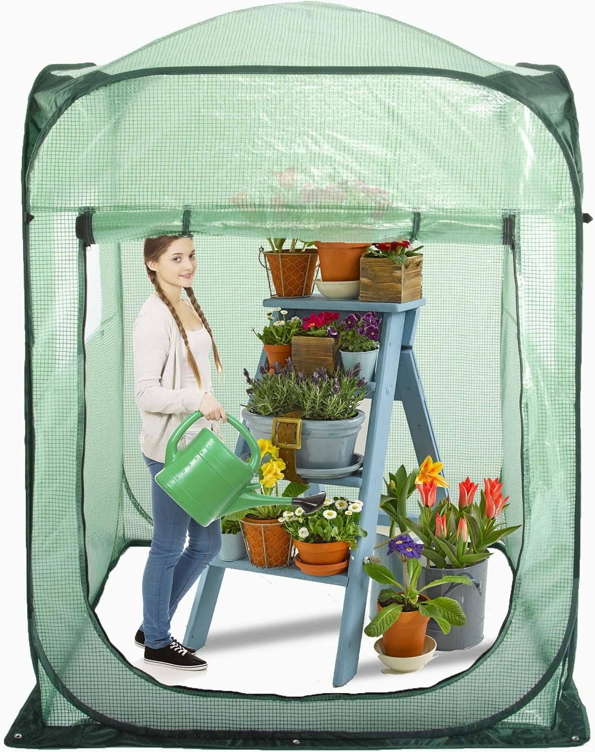 Pop Up Greenhouse Cover Flower House Mini Gardening Plant Flower Sunshine Room Room,Backyard PVC Greenhouse Cover for Cold Frost Protector Gardening Plants