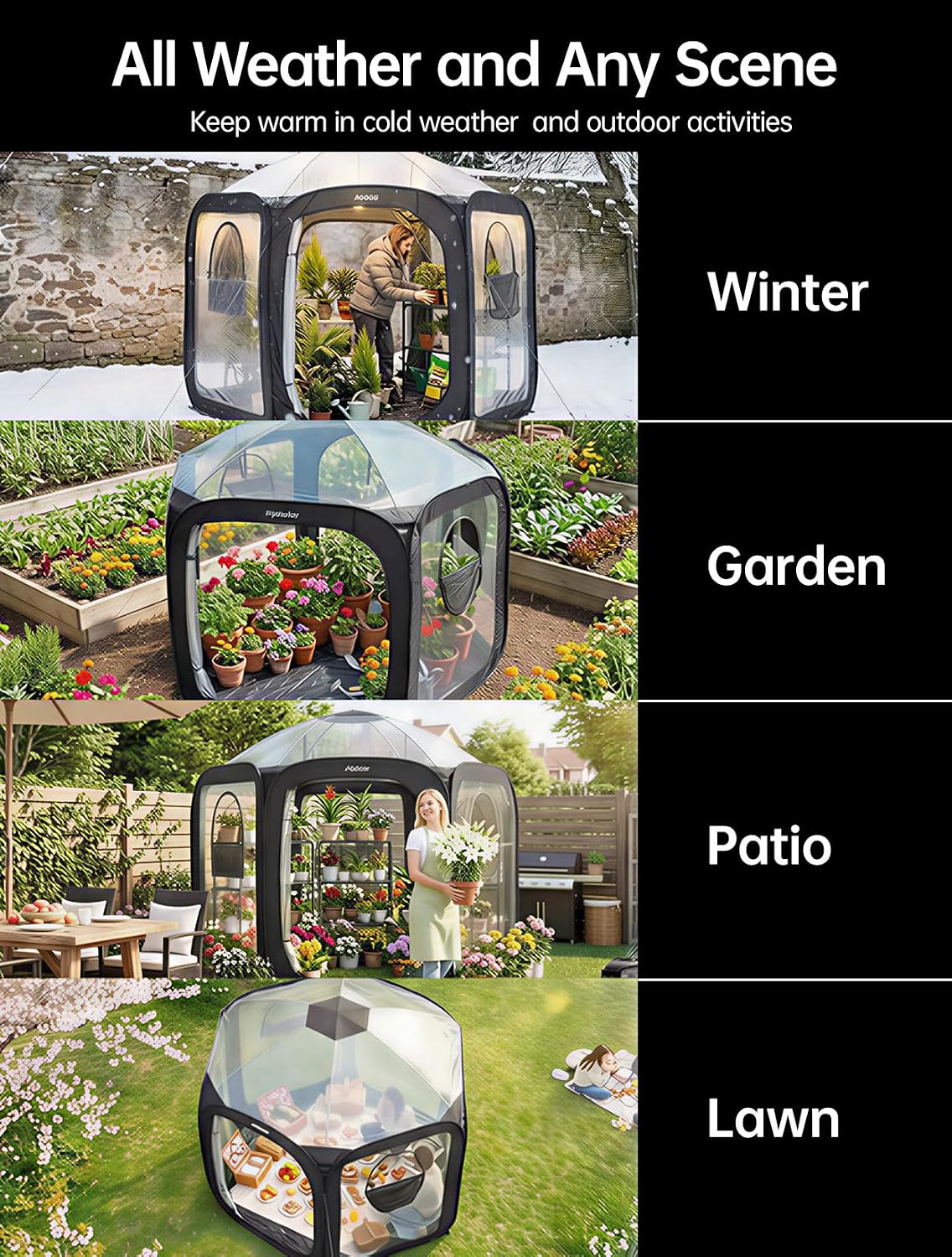 Pop Up Greenhouse Cover Flower House Mini Gardening Plant Flower Sunshine Room Room,Backyard PVC Greenhouse Cover for Cold Frost Protector Gardening Plants
