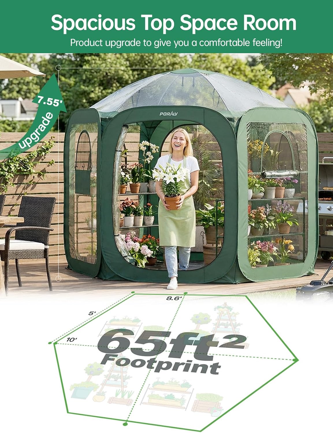 Pop Up Greenhouse Cover Flower House Mini Gardening Plant Flower Sunshine Room Room,Backyard PVC Greenhouse Cover for Cold Frost Protector Gardening Plants