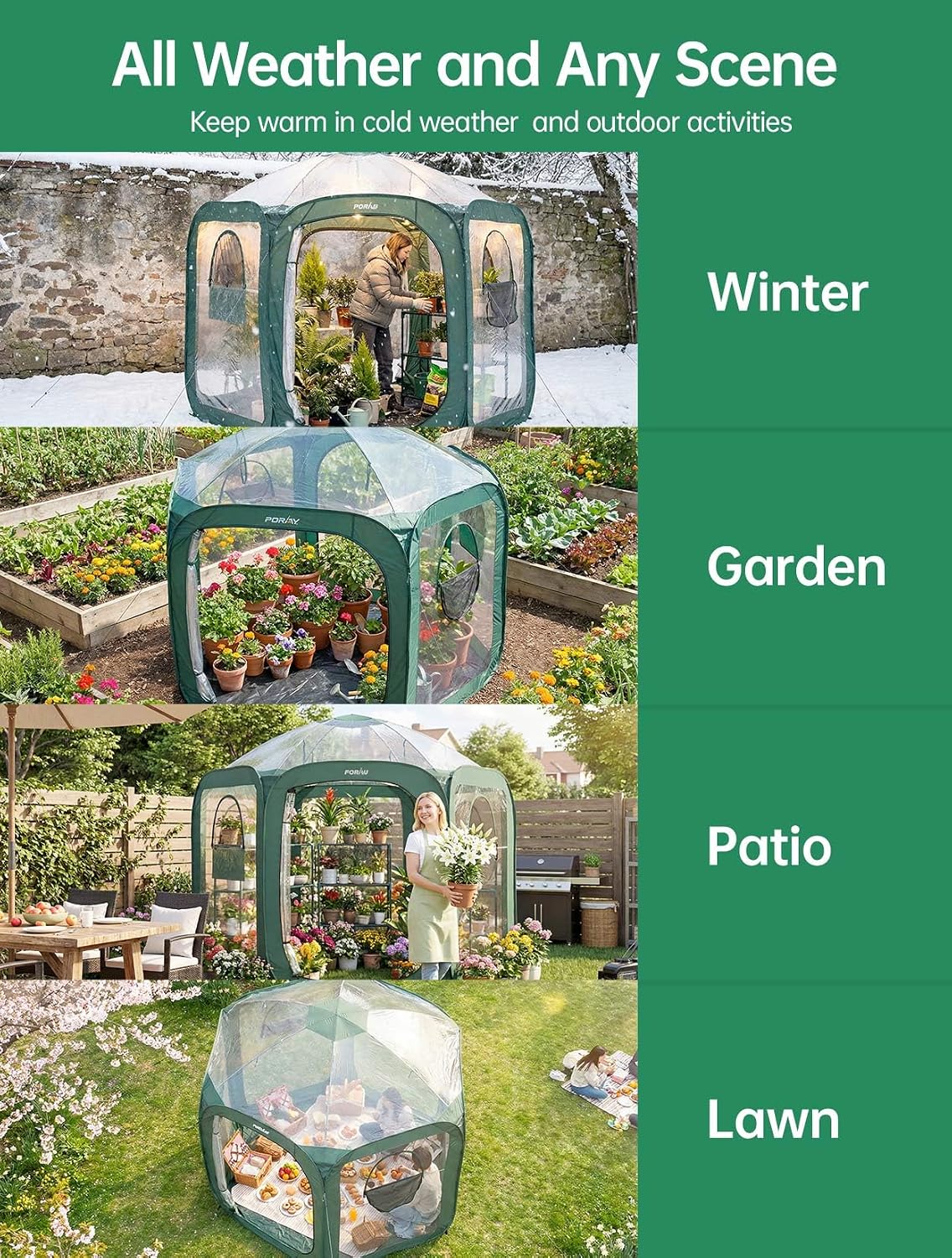 Pop Up Greenhouse Cover Flower House Mini Gardening Plant Flower Sunshine Room Room,Backyard PVC Greenhouse Cover for Cold Frost Protector Gardening Plants