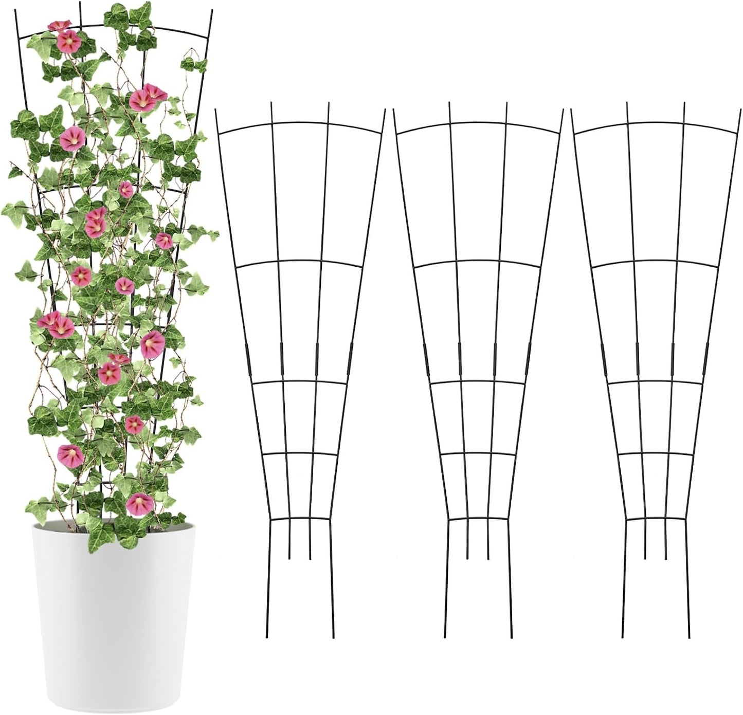 4 Pack 32'' Wave Shape Black Metal Trellis for Climbing Plants Indoor & Outdoor, Garden Trellis for Houseplants Flowers Vine Ivy