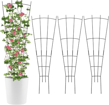 4 Pack 32'' Wave Shape Black Metal Trellis for Climbing Plants Indoor & Outdoor, Garden Trellis for Houseplants Flowers Vine Ivy