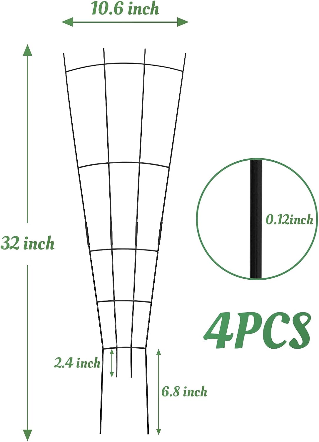 4 Pack 32'' Wave Shape Black Metal Trellis for Climbing Plants Indoor & Outdoor, Garden Trellis for Houseplants Flowers Vine Ivy
