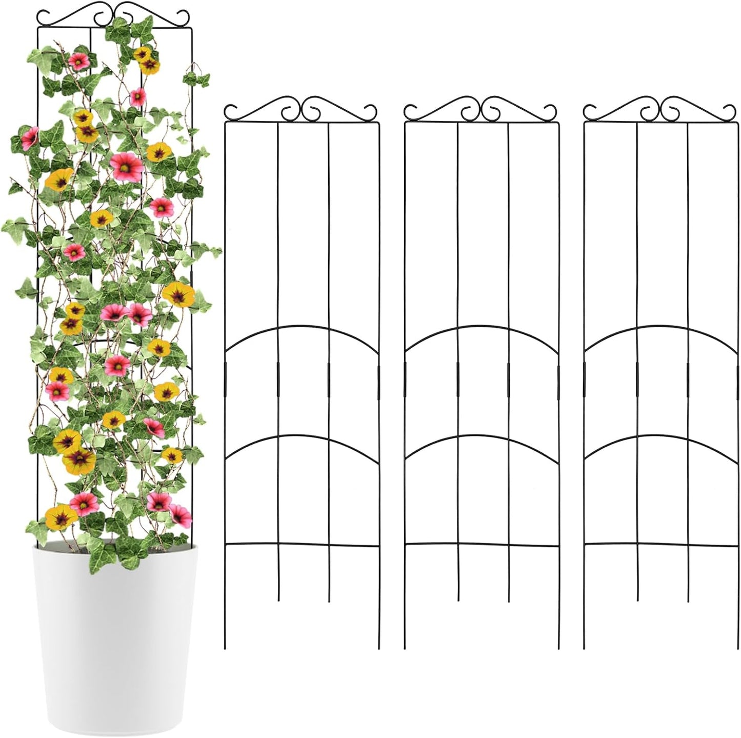 4 Pack 32'' Wave Shape Black Metal Trellis for Climbing Plants Indoor & Outdoor, Garden Trellis for Houseplants Flowers Vine Ivy