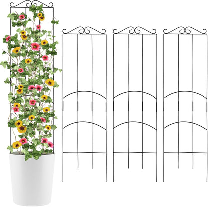 4 Pack 32'' Wave Shape Black Metal Trellis for Climbing Plants Indoor & Outdoor, Garden Trellis for Houseplants Flowers Vine Ivy
