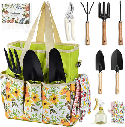 Gardening Tools Set Set for Women, 10 Pieces Heavy Duty Gardening Hand Tools with Storage Handbag Box, Steel Durable Gardening Gifts for Women Men, Mom, Dad - Durable