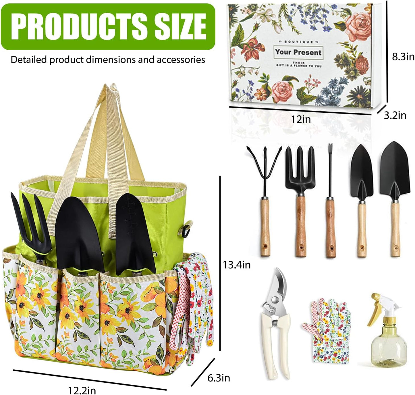 Gardening Tools Set Set for Women, 10 Pieces Heavy Duty Gardening Hand Tools with Storage Handbag Box, Steel Durable Gardening Gifts for Women Men, Mom, Dad - Durable