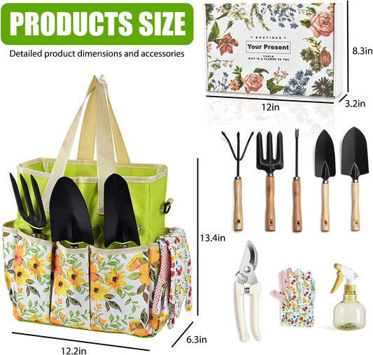 Gardening Tools Set Set for Women, 10 Pieces Heavy Duty Gardening Hand Tools with Storage Handbag Box, Steel Durable Gardening Gifts for Women Men, Mom, Dad - Durable
