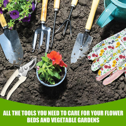 Gardening Tools Set Set for Women, 10 Pieces Heavy Duty Gardening Hand Tools with Storage Handbag Box, Steel Durable Gardening Gifts for Women Men, Mom, Dad - Durable